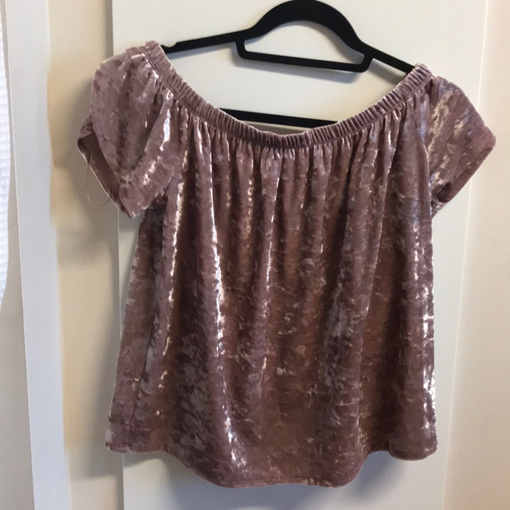 Light pink velvet off the shoulder top